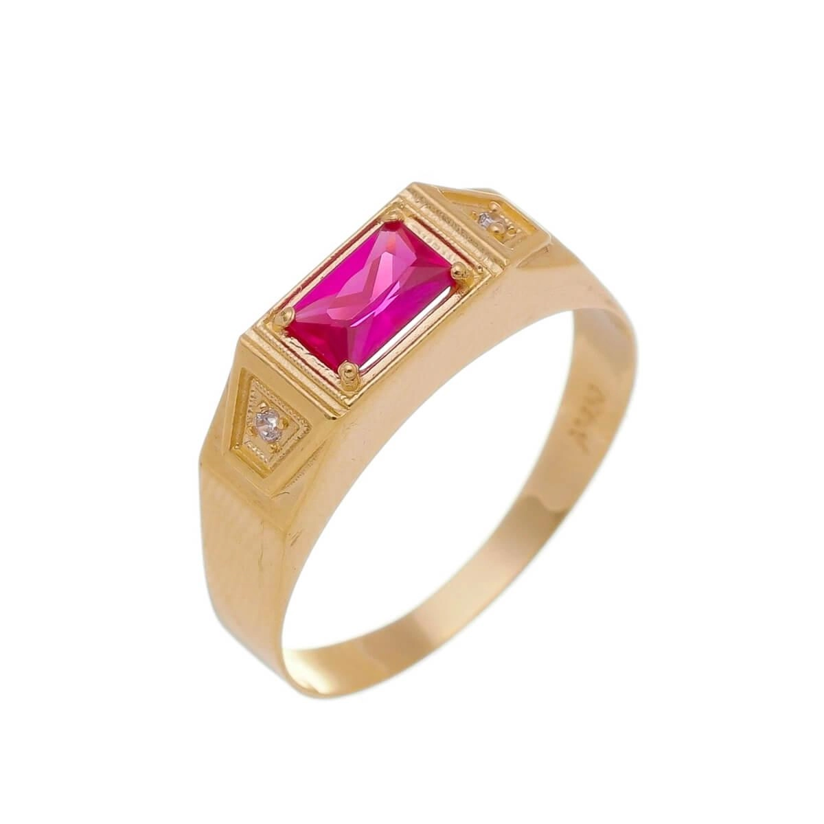 Anel Ouro 18k Masculino C/ Pedras Vermelho 5.60mm
