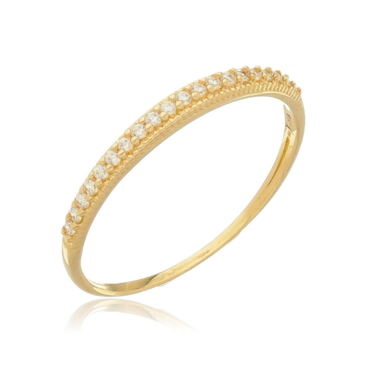 Anel Ouro 18k Meia Aliança 20 Pedras