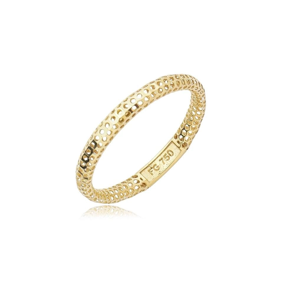 Anel Ouro 18k Meia Aliança Aparador Vazado