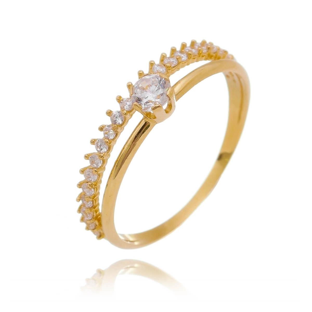 Anel Ouro 18k Meia Aliança C/ Solitário 5mm