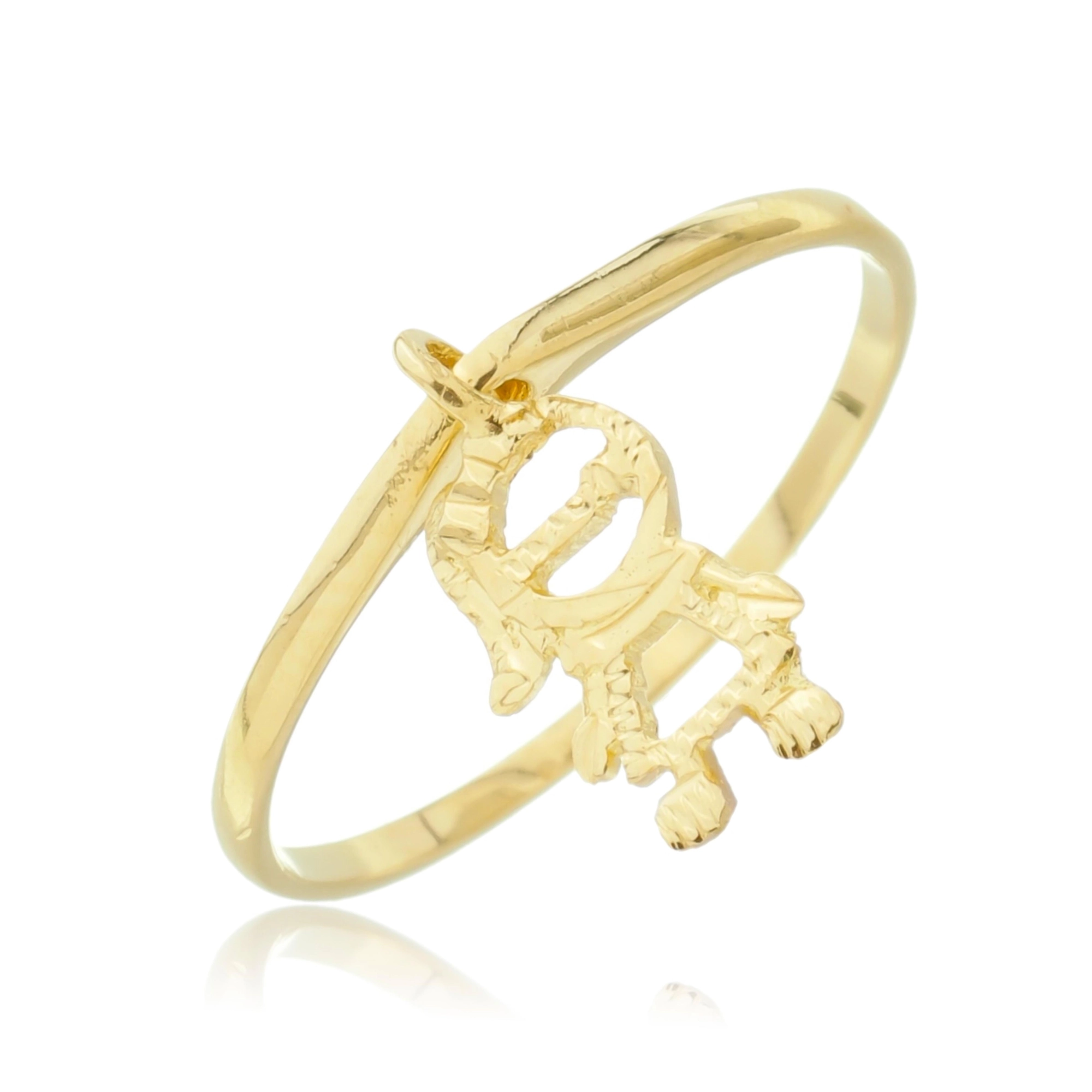 Anel Ouro 18k Menina Trabalhado Pendurado