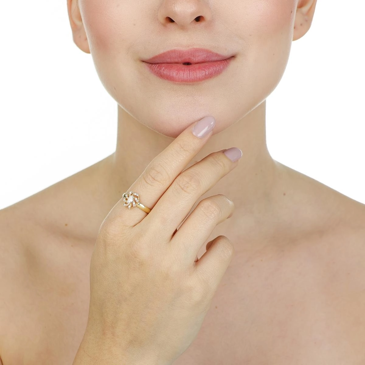 Anel Ouro 18k Navete Pedras Laterais