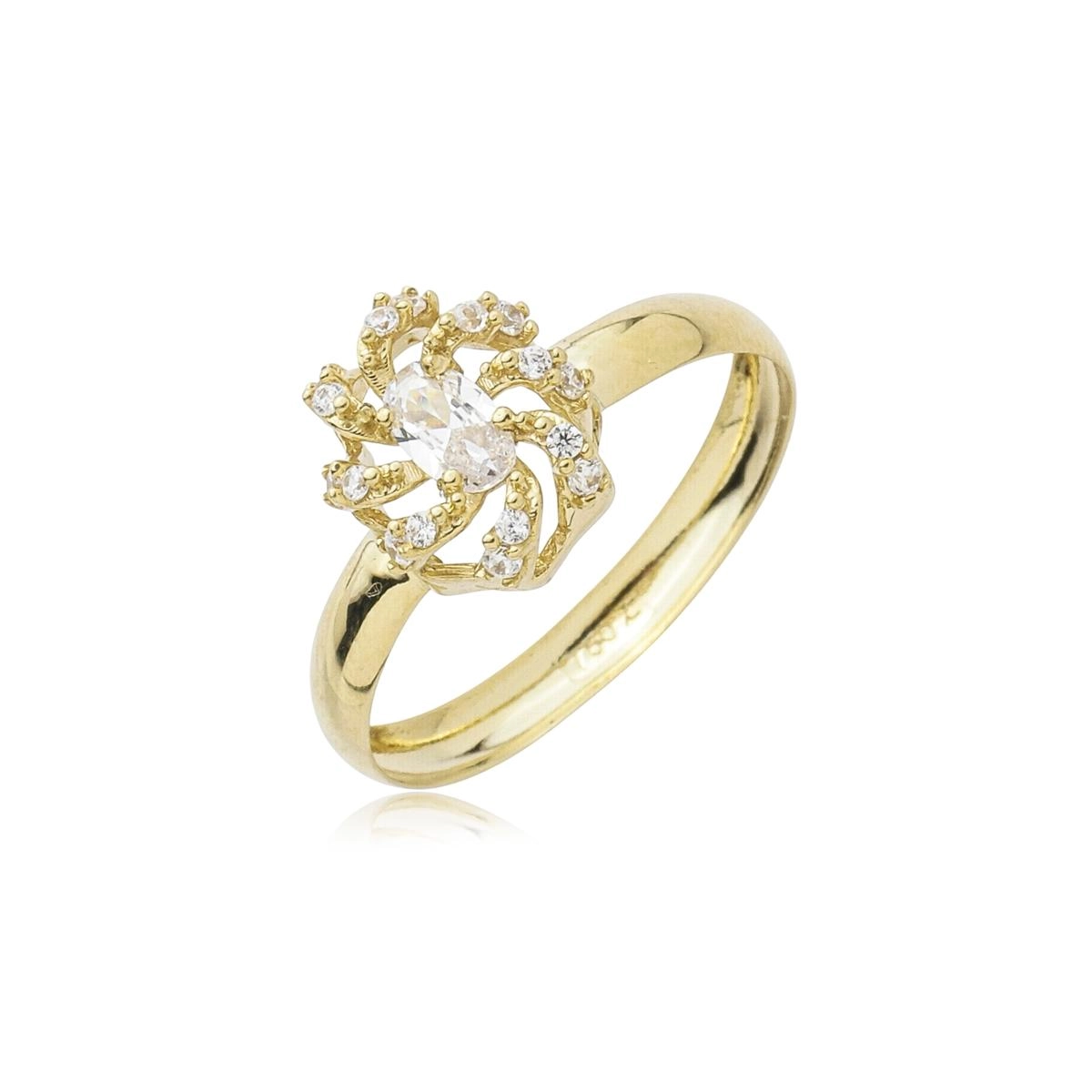 Anel Ouro 18k Navete Pedras Laterais