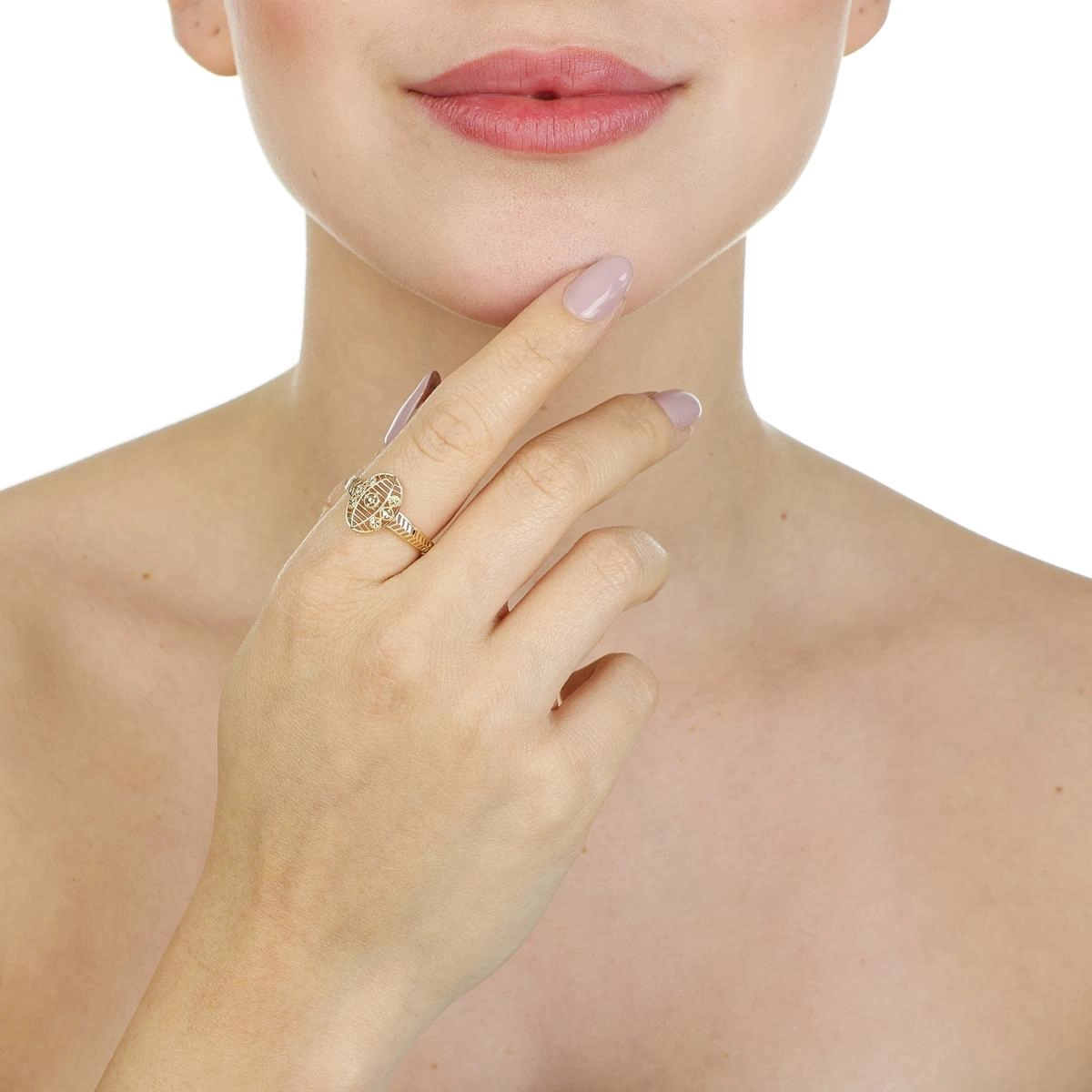 Anel Ouro 18k Oval Diamantado Bolinha