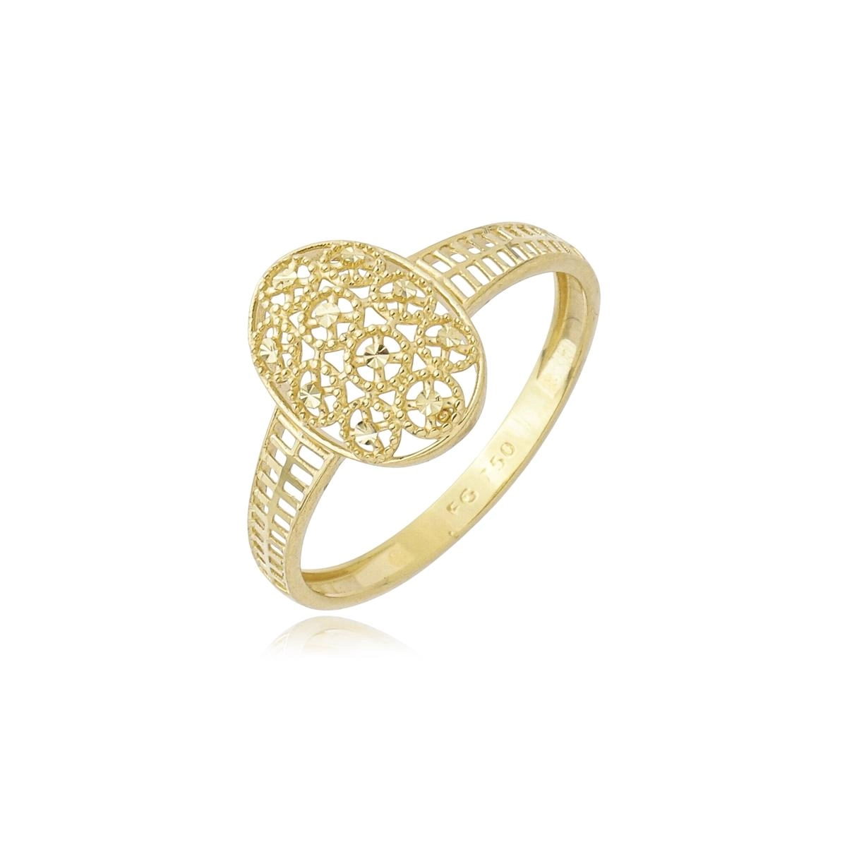 Anel Ouro 18k Oval Diamantado Vazado