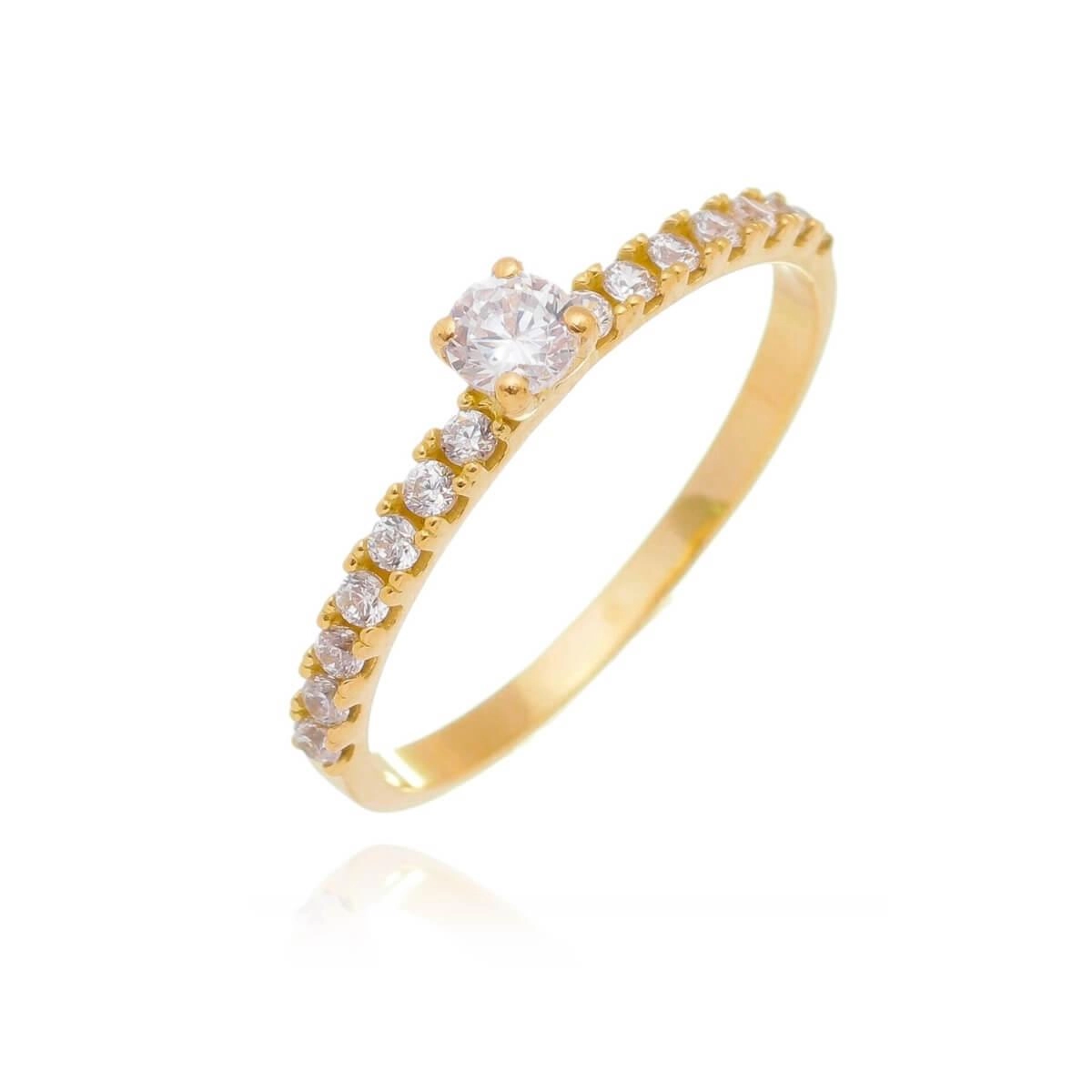 Anel Ouro 18k Solitário 3.50mm Pedras Laterais 