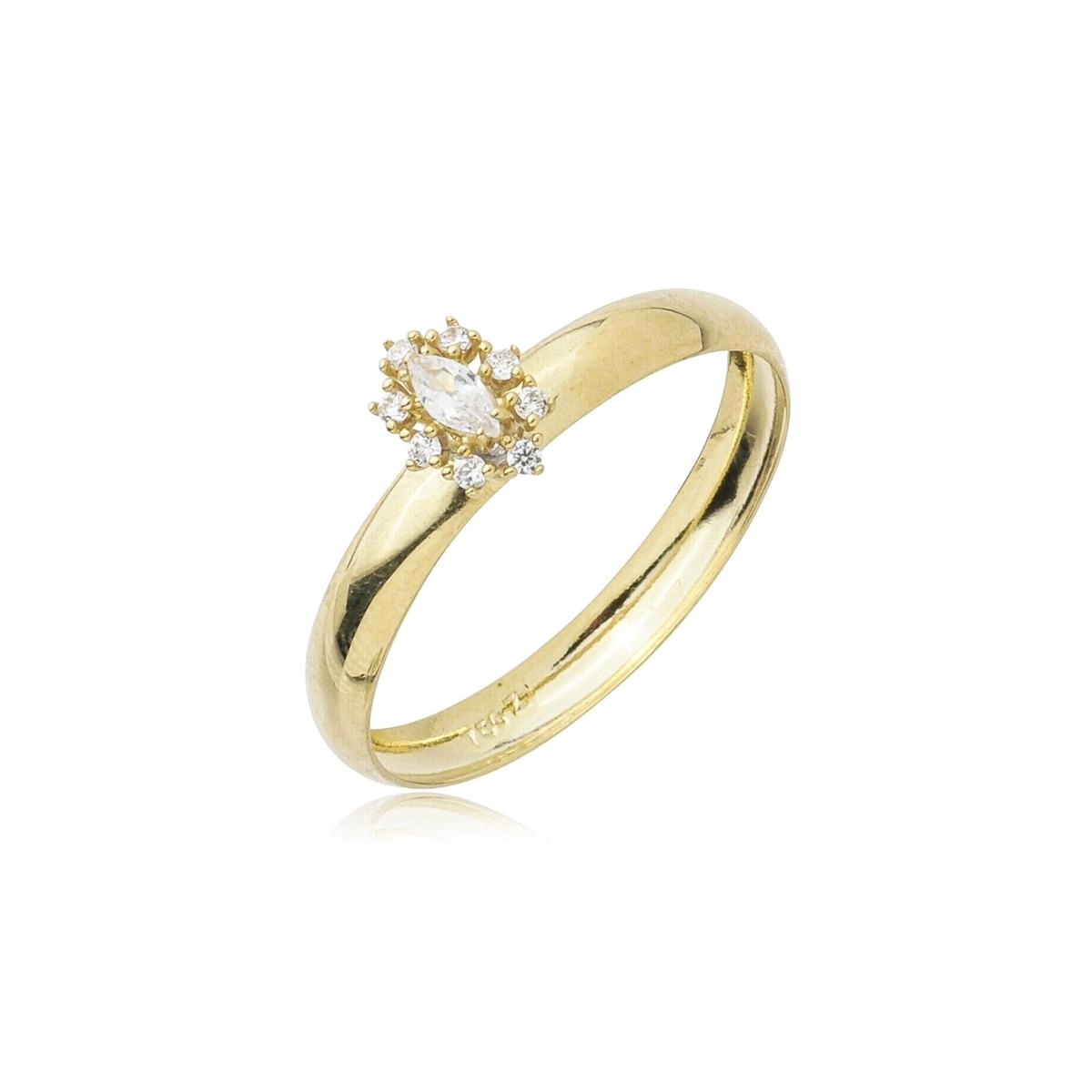 Anel Ouro 18k Solitário Navete Pedras Laterais