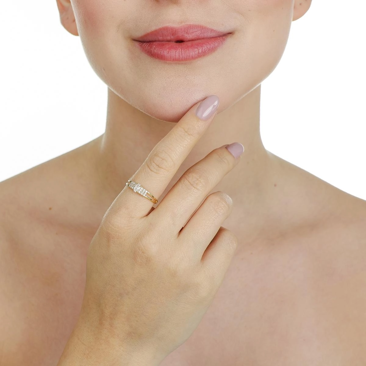 Anel Ouro 18k Solitário Oval C/Zircônias Laterais