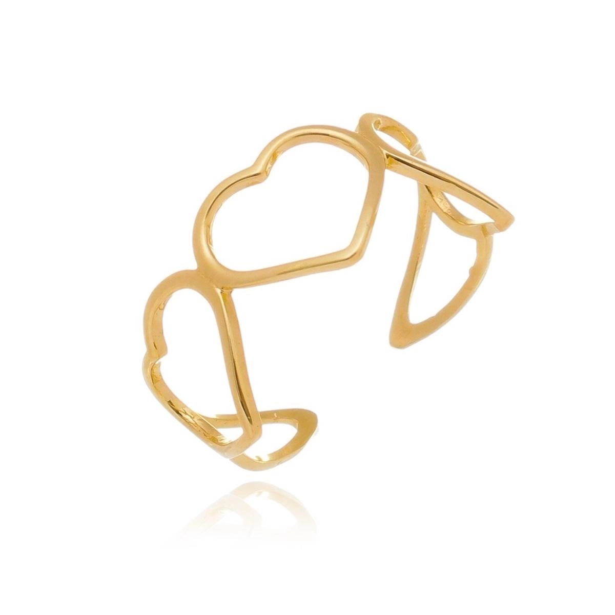 Anel Ouro 18k Três Corações 9.20mm