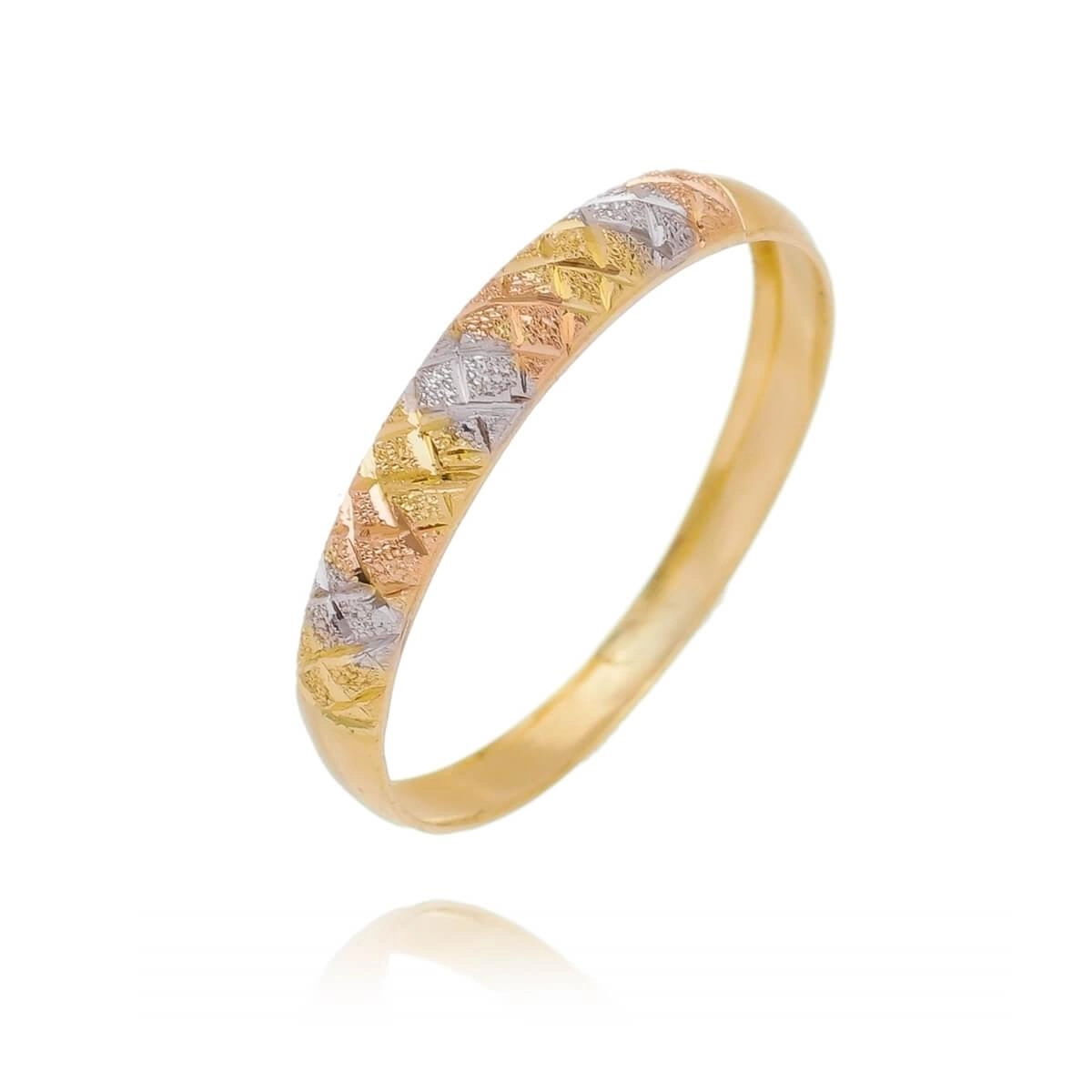 Anel Ouro 18k Trabalhado 3 Cores 3.20mm