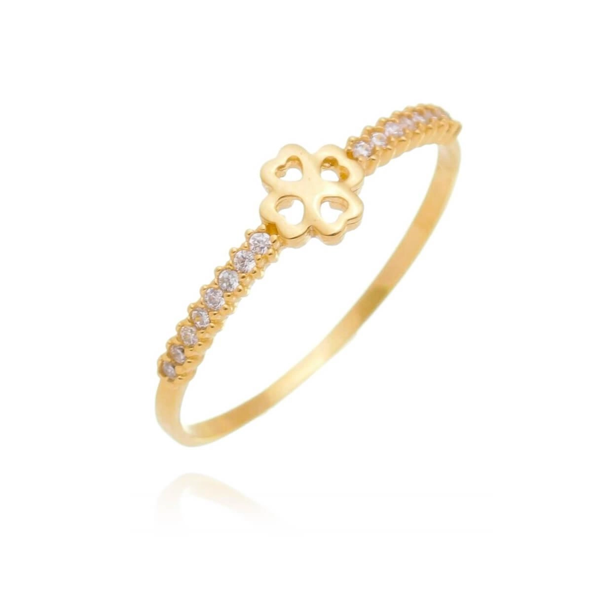 Anel Ouro 18k Trevo C/ Zircônia 4.80mm