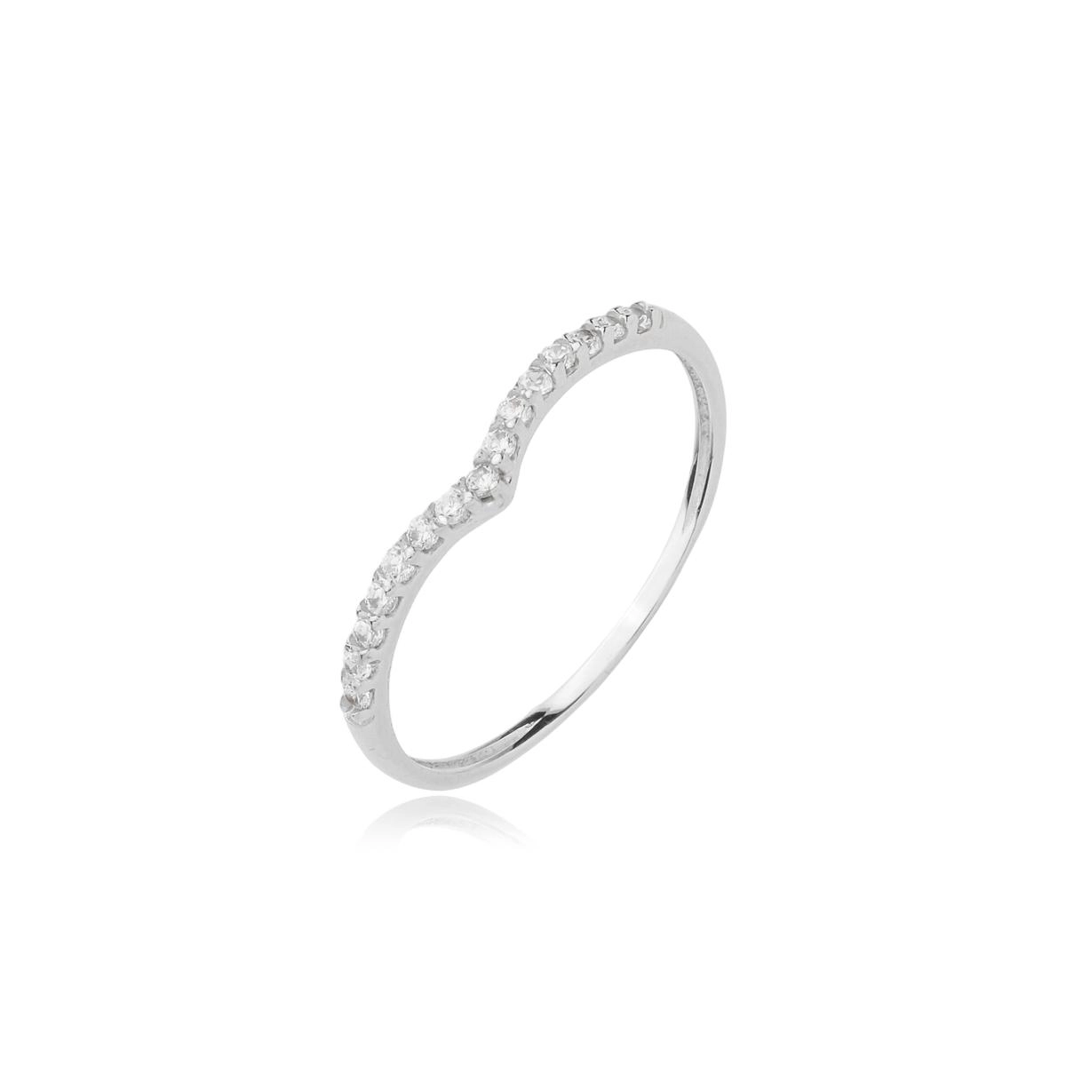 Anel Ouro Branco 18k V C/Zircônias