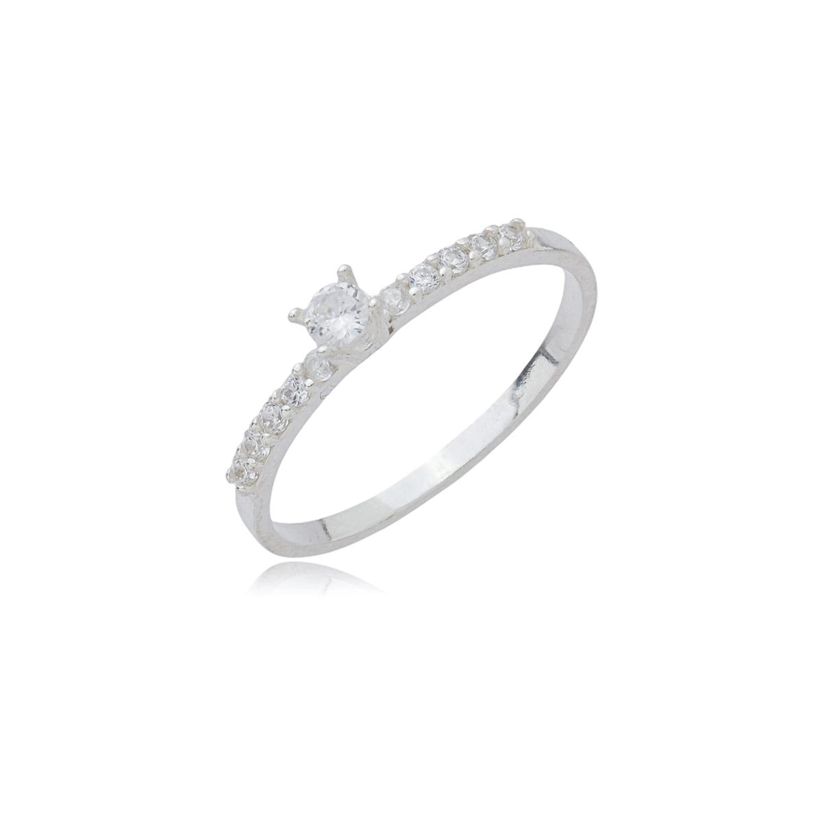 Anel Prata 925 Solitário 3mm C/Pedras Laterais