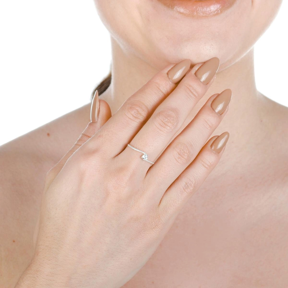 Anel Prata 925 Solitário Coração 4mm Aro Trabalhado