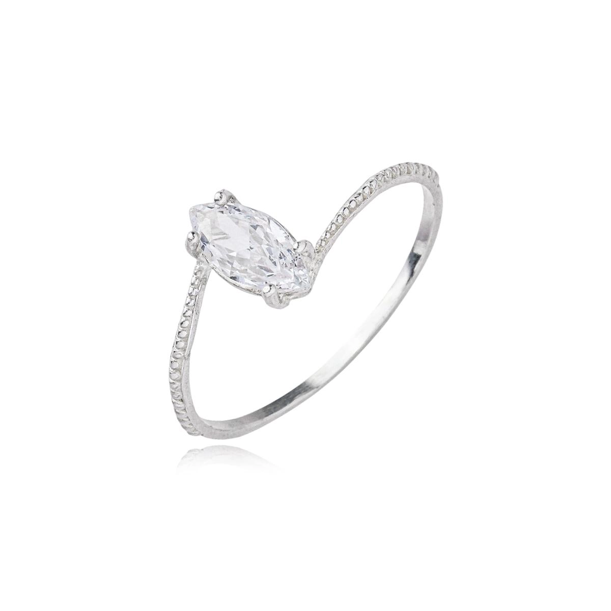 Anel Prata 925 Solitário Navete 8mm Aro Trabalhado 