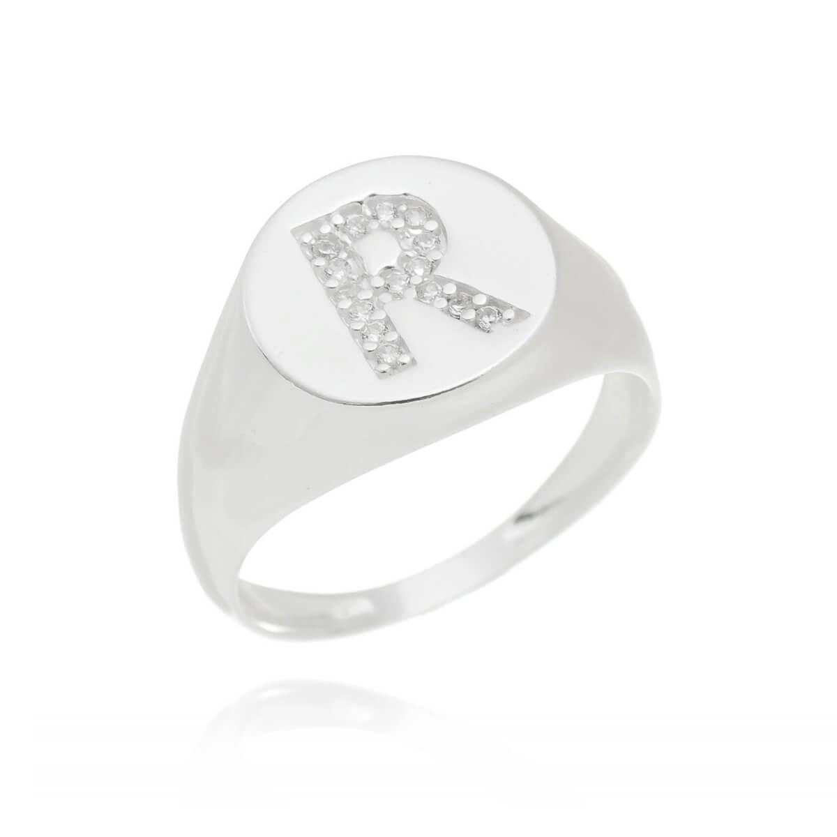 Anel Prata Chapa Letra R 11mm Prata 925