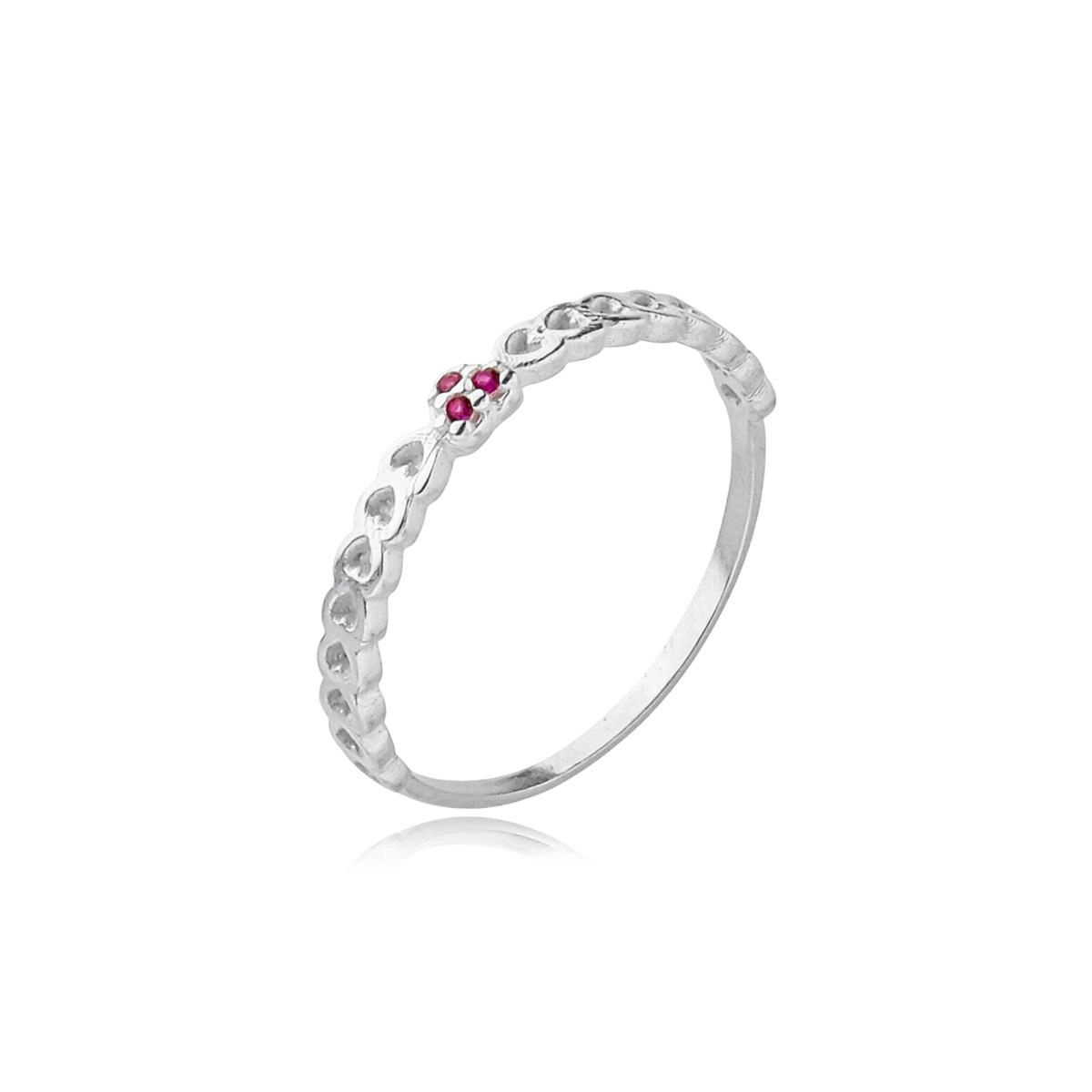 Anel Prata Corações C/Zircônia Pink Prata 925