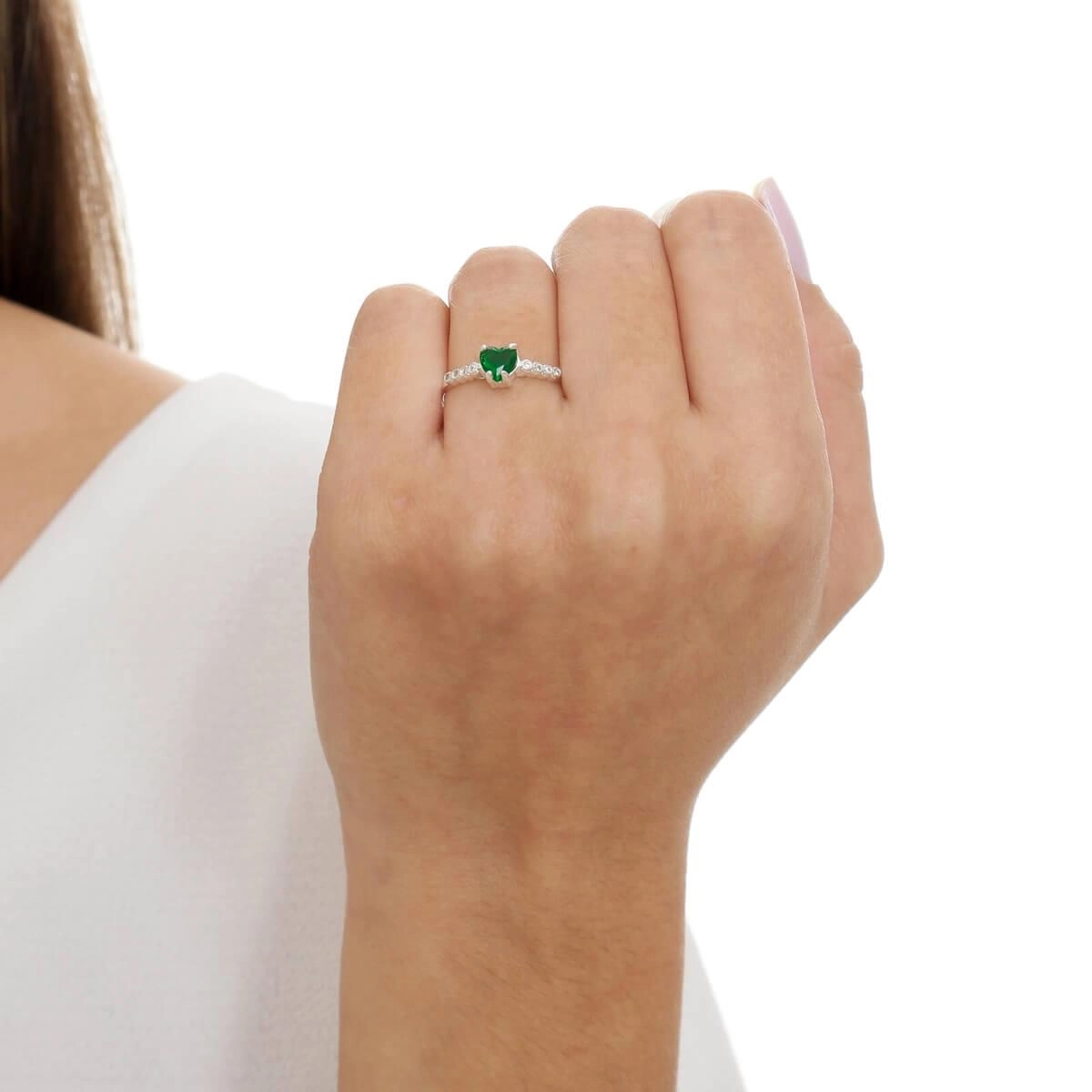 Anel Prata Coração 5.50mm Verde Prata 925