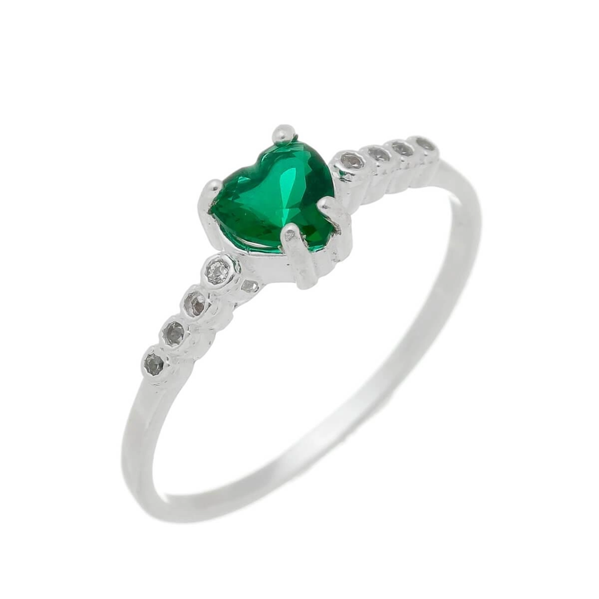 Anel Prata Coração 5.50mm Verde Prata 925