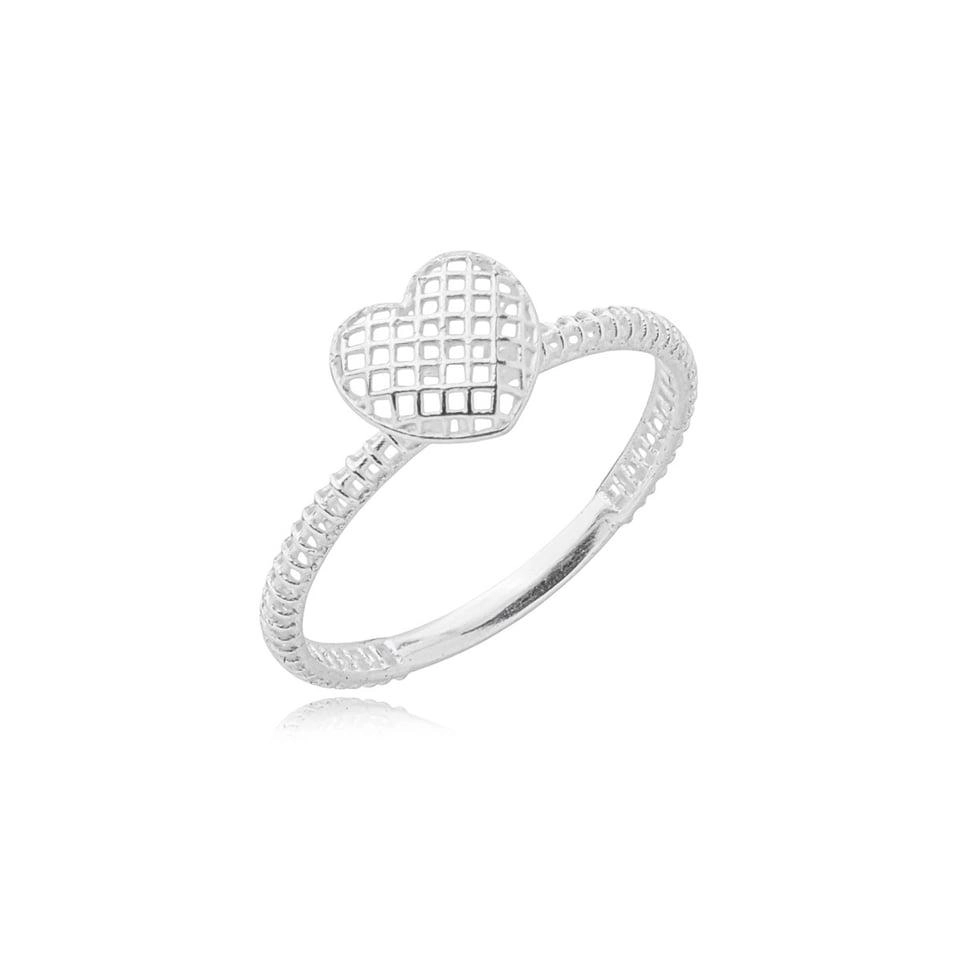 Anel Prata Coração 8mm Vazado Prata 925