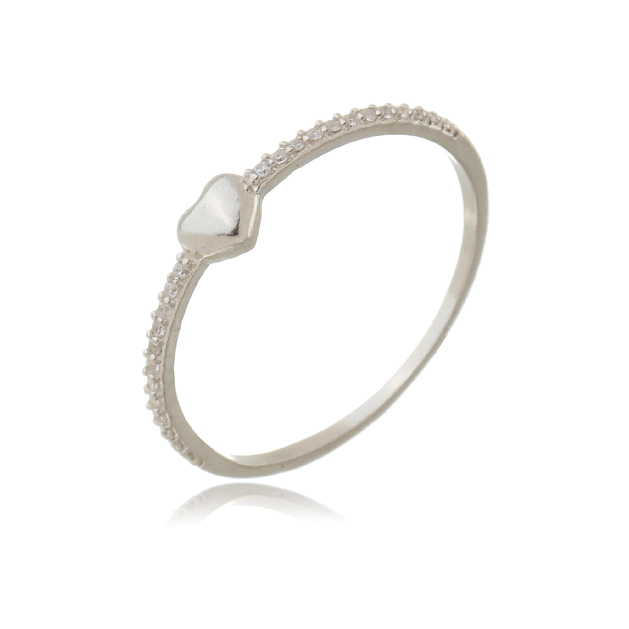 Anel Prata Coração Meia Aliança C/Zircônias Prata 925 GP4787