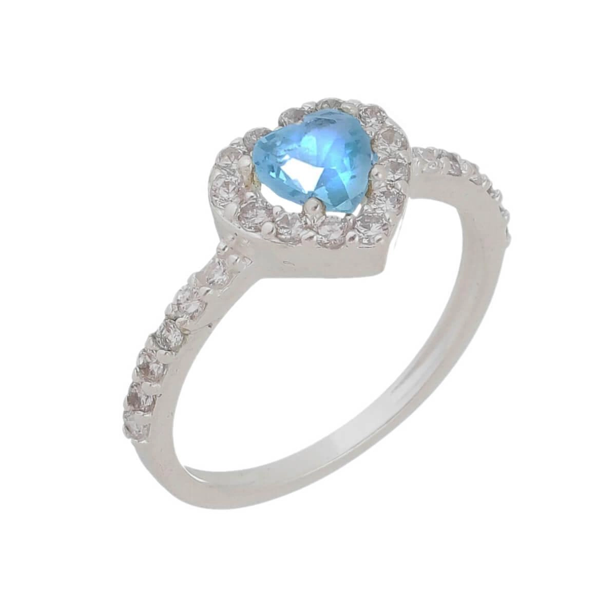 Anel Prata Coração Zircônia Azul Claro Prata 925