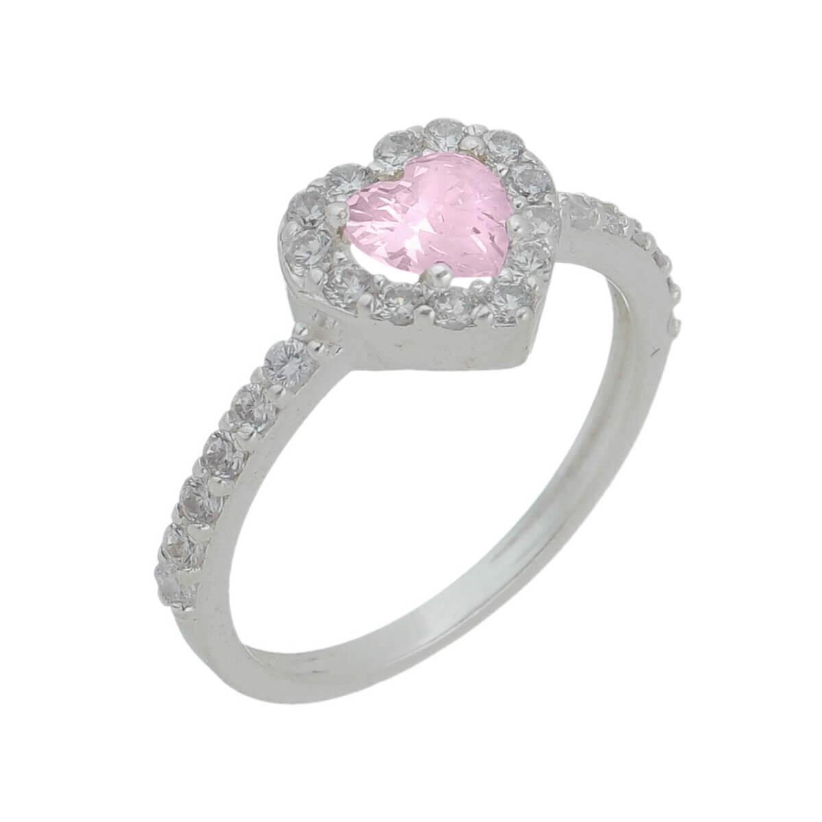 Anel Prata Coração Zircônia Rosa Prata 925