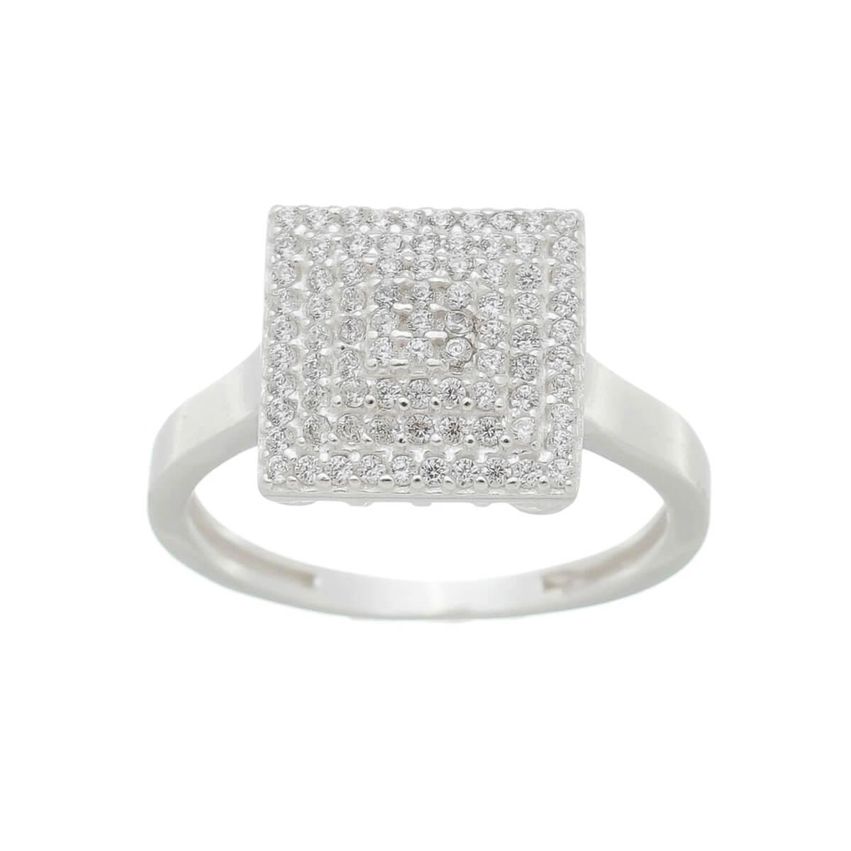 Anel Prata Quadrado 11mm C/Pedras Prata 925