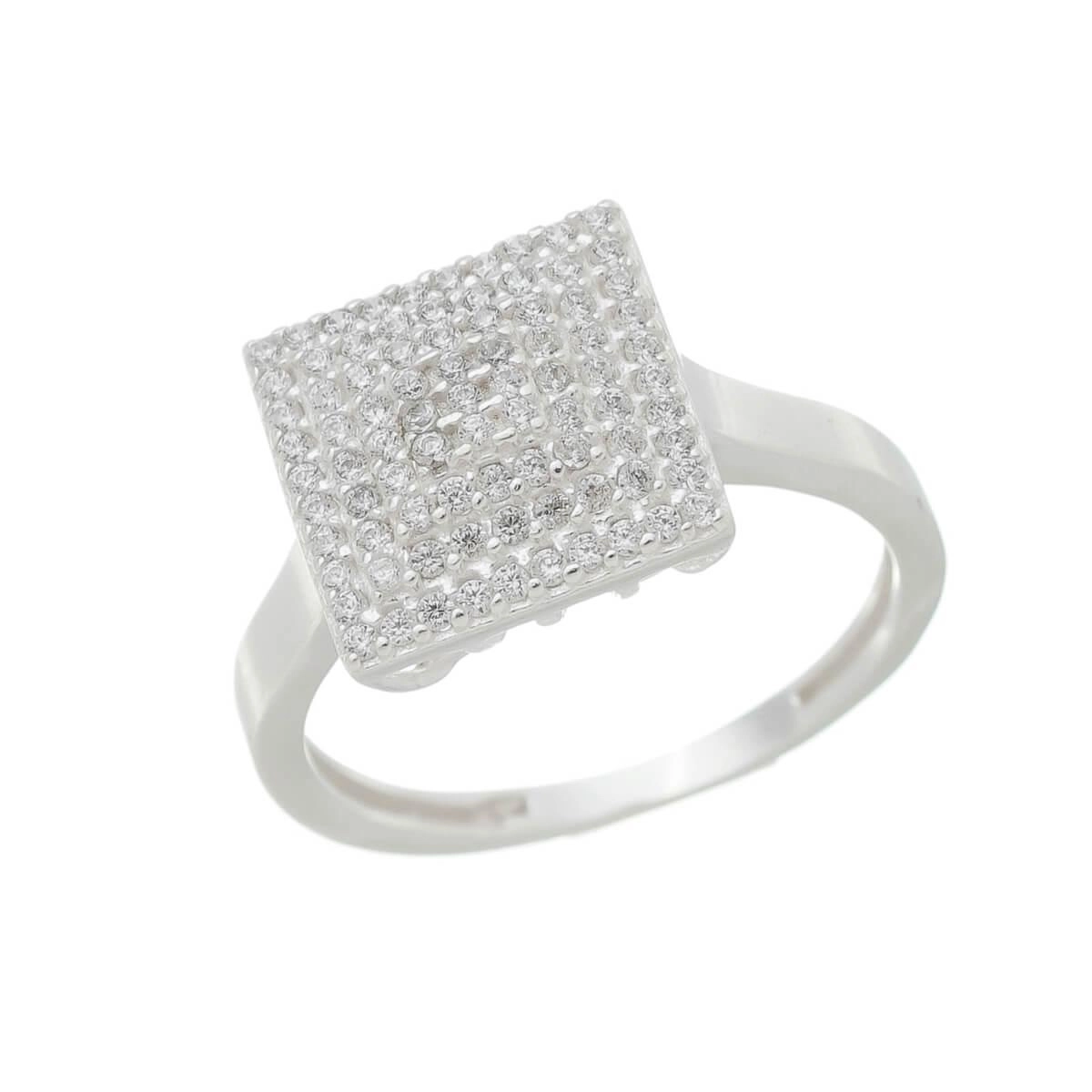 Anel Prata Quadrado 11mm C/Pedras Prata 925