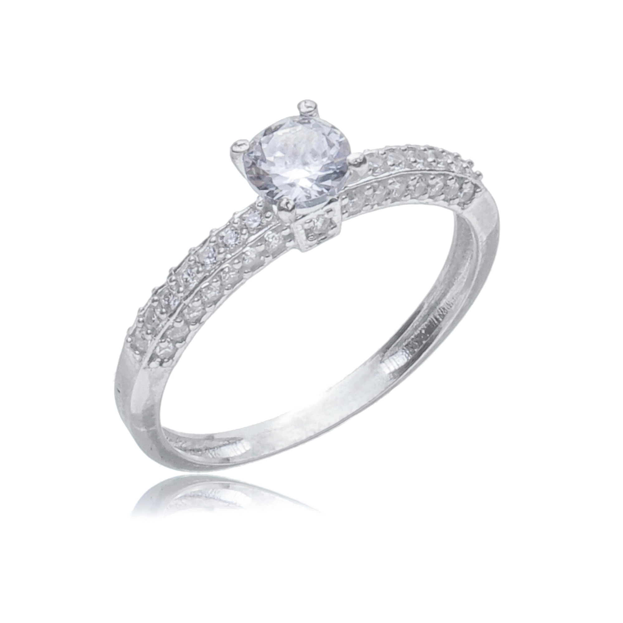 Anel Prata Solitário 5mm C/Zircônias Laterais Prata 925