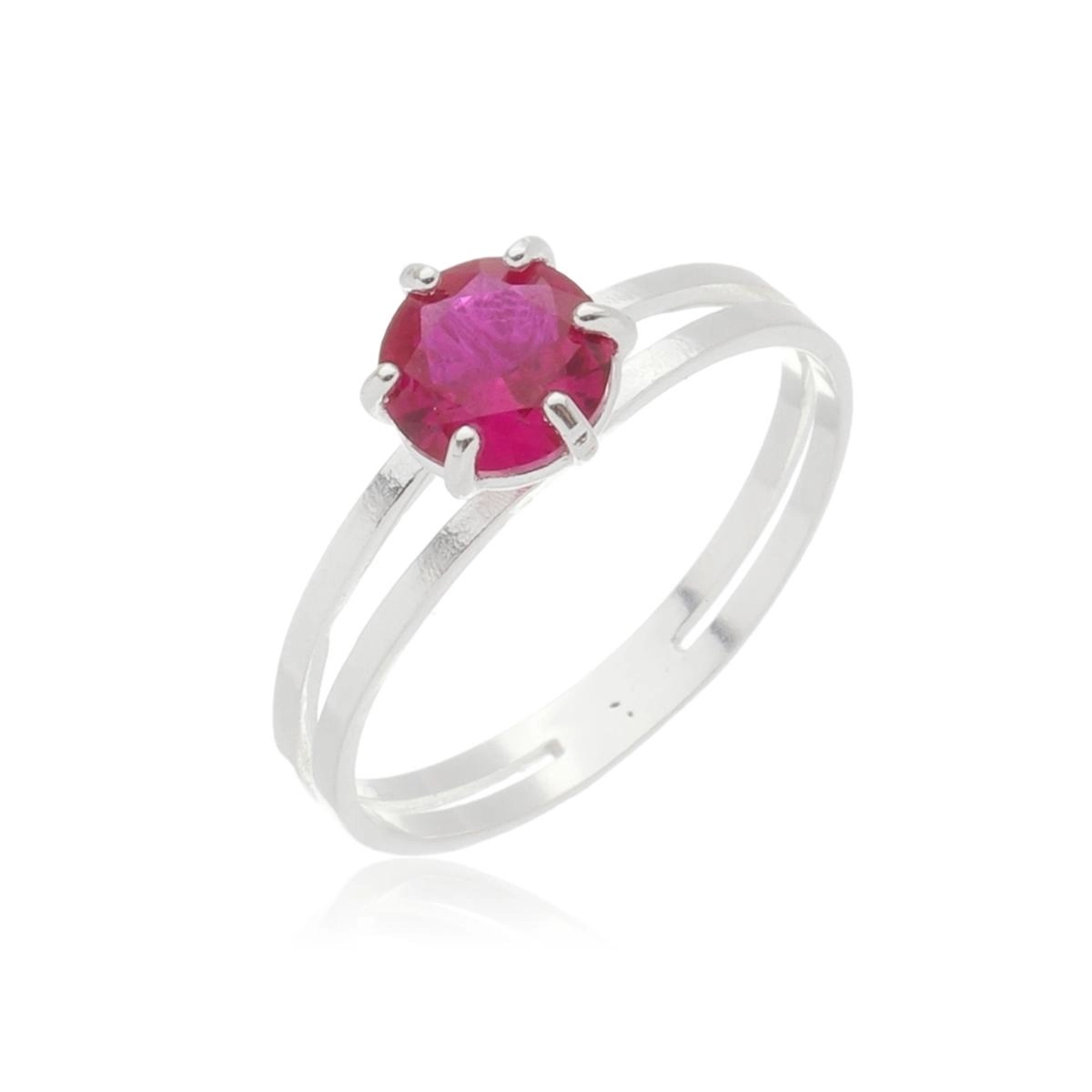 Anel Solitário C/Zircônia Pink 6mm Aro Duplo Prata 925