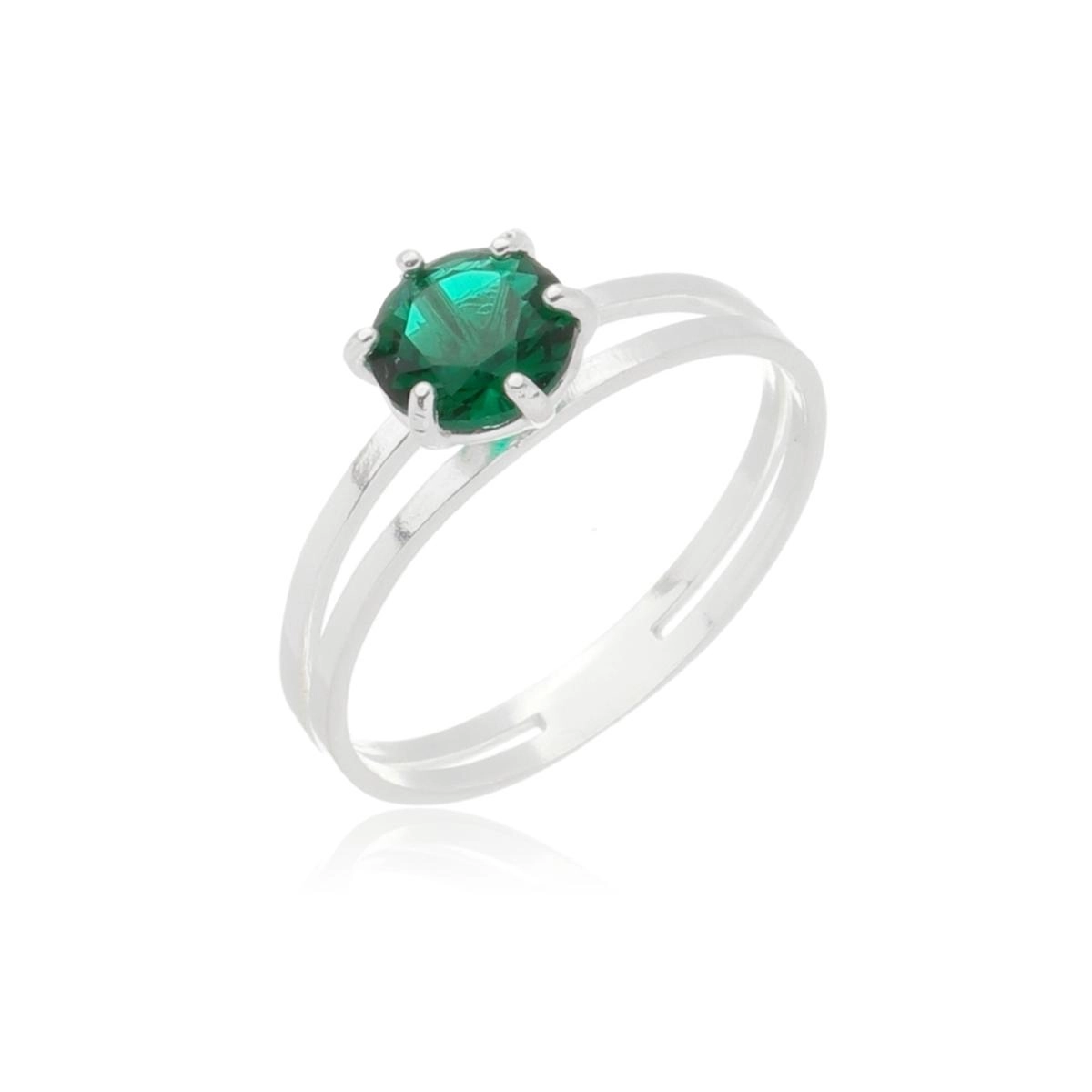 Anel Solitário C/Zircônia Verde 6mm Aro Duplo Prata 925