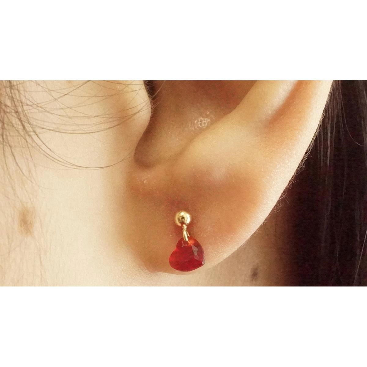 Brinco Coração Vermelho 0.40 gramas Ouro 18k