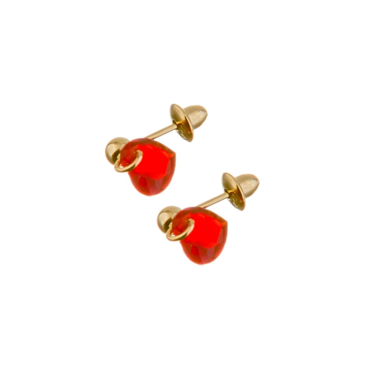 Brinco Coração Vermelho 0.40 gramas Ouro 18k