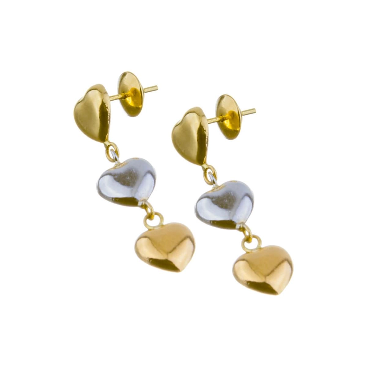 Brinco Ouro 18k 3 Corações Tricolor 1.80 gramas