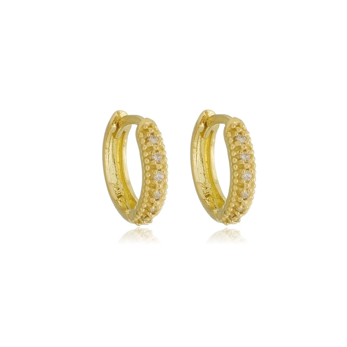  Brinco Ouro 18k Argola 1.10cm C/Zircônias