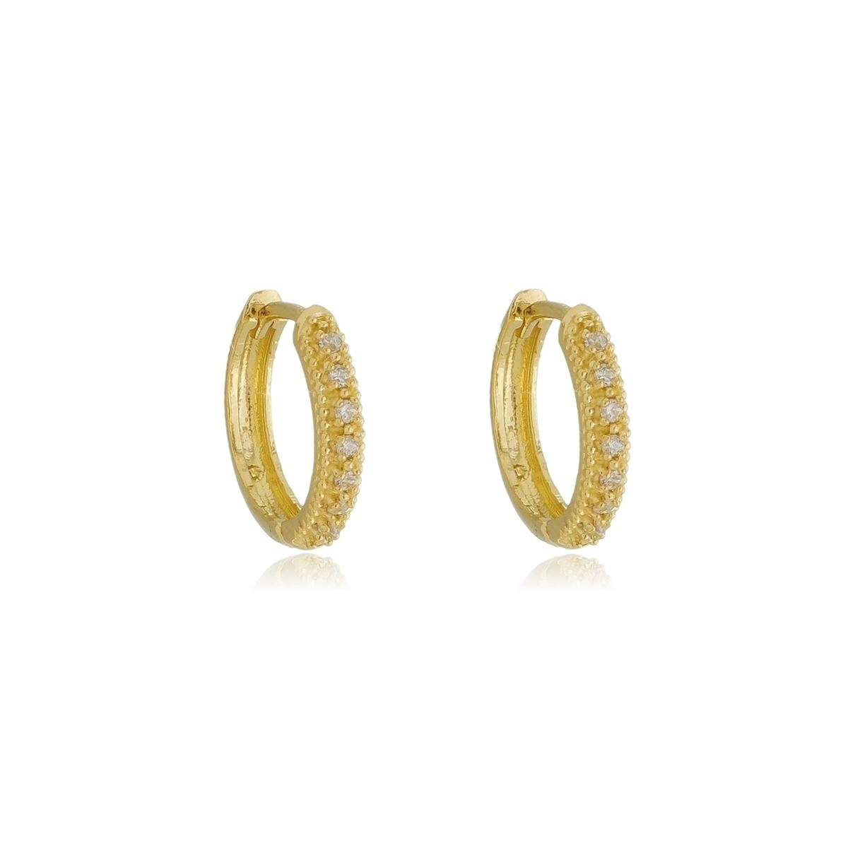 Brinco Ouro 18k Argola 1.30cm C/Zircônias