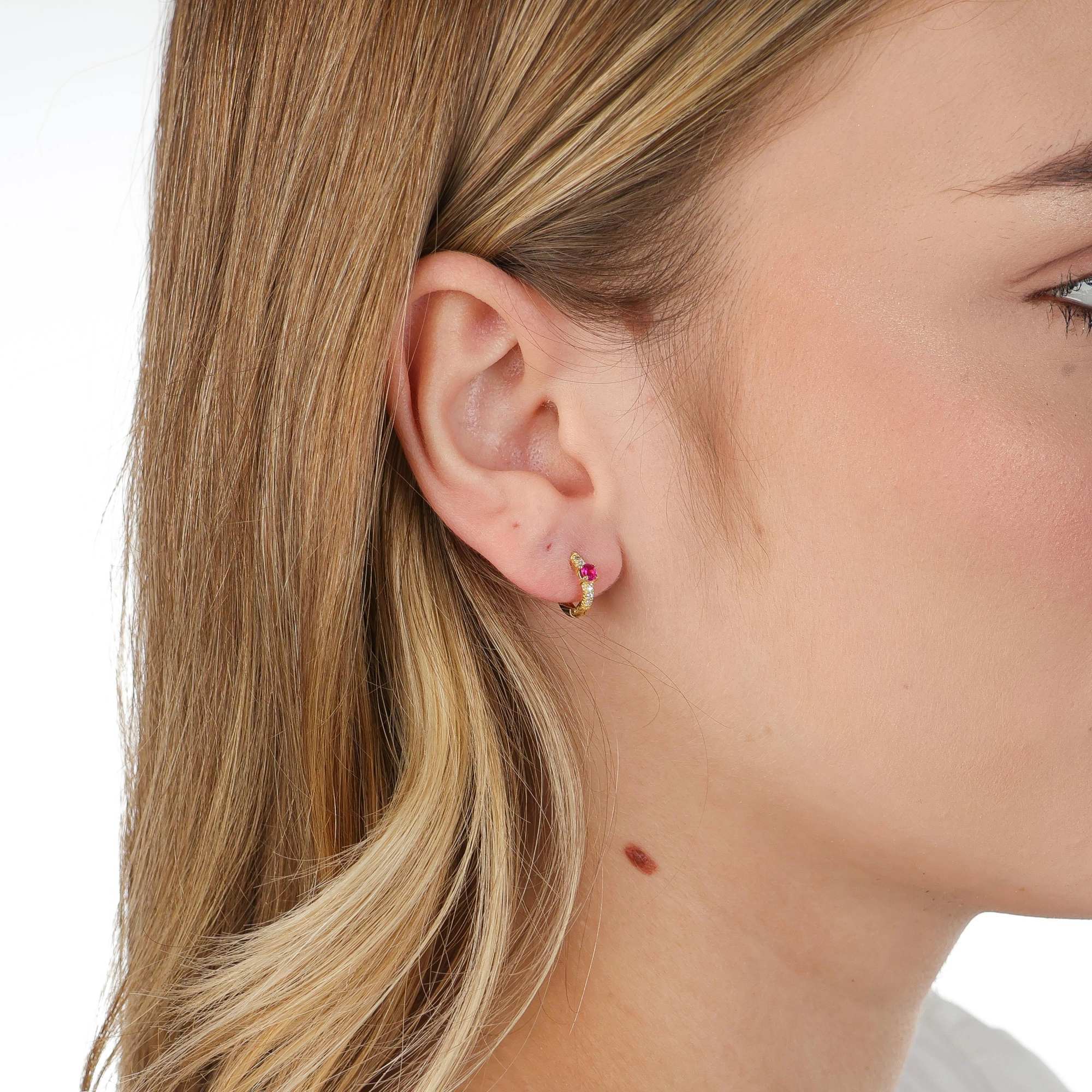 Brinco Ouro 18k Argola 10mm C/Zircônia Pink