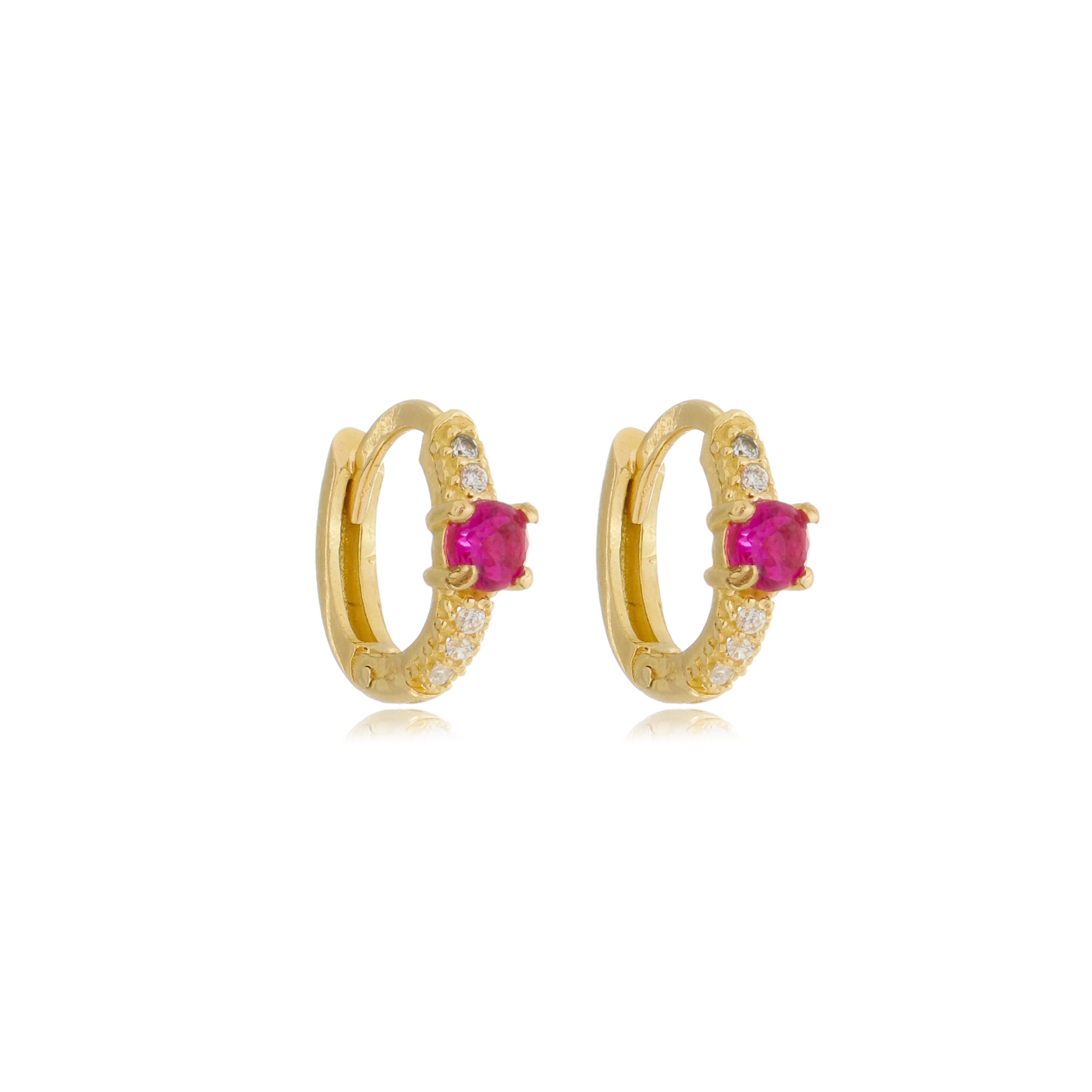 Brinco Ouro 18k Argola 10mm C/Zircônia Pink