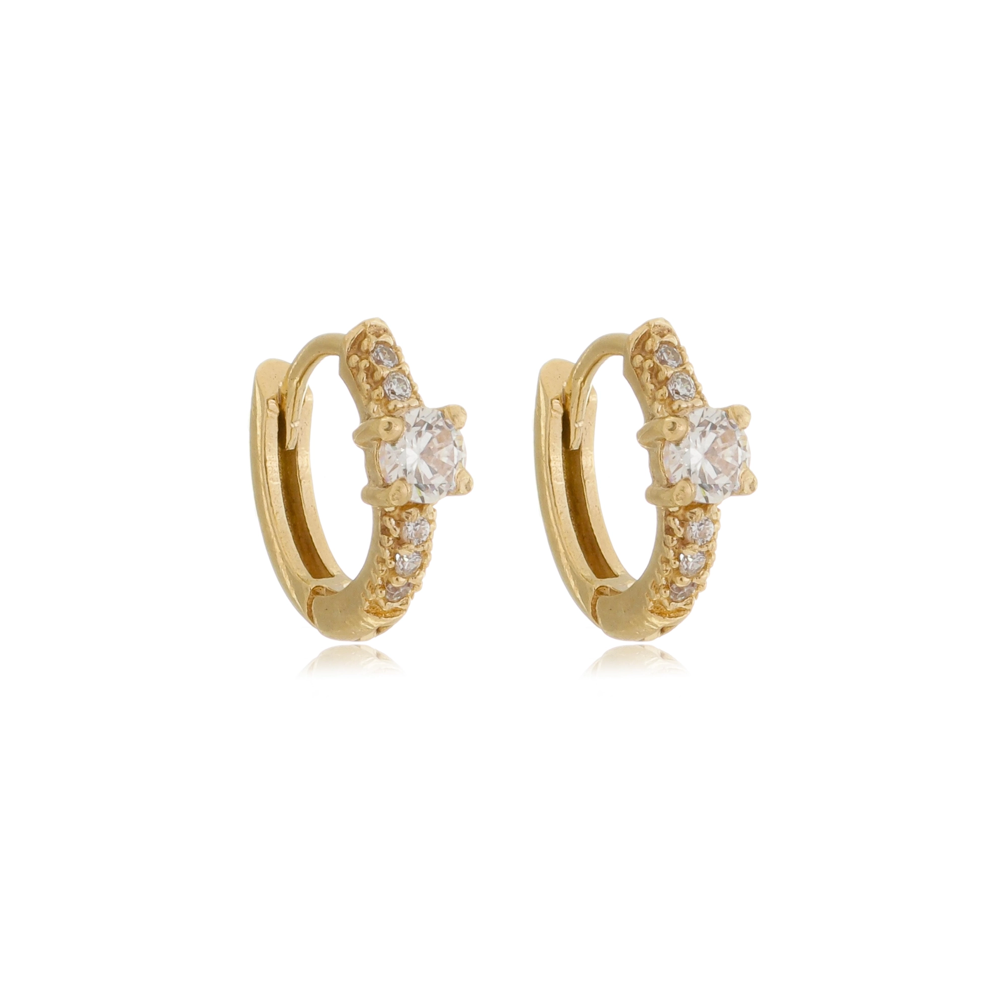 Brinco Ouro 18k Argola 10mm C/Zircônias G4268