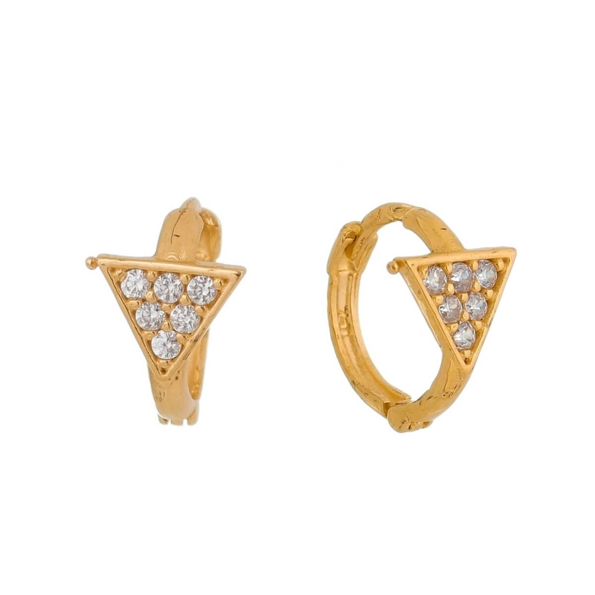 Brinco Ouro 18k Argola 2º Furo Triângulo C/ Pedras 9.50mm