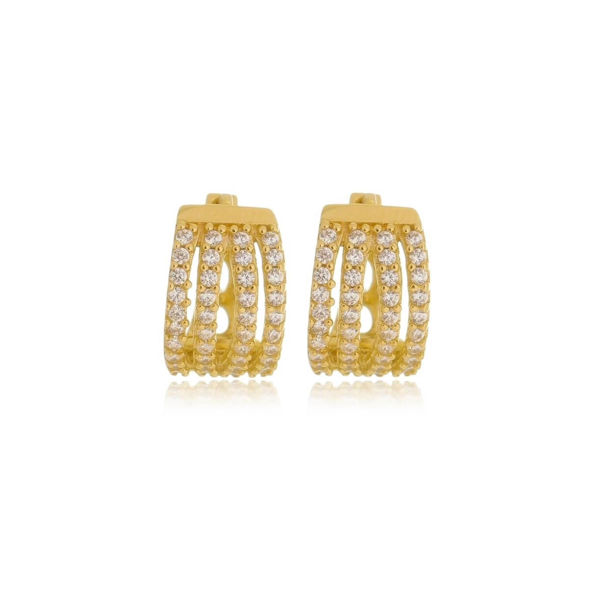 Brinco Ouro 18k Argola 4 Linhas C/Zircônias 1.00cm 