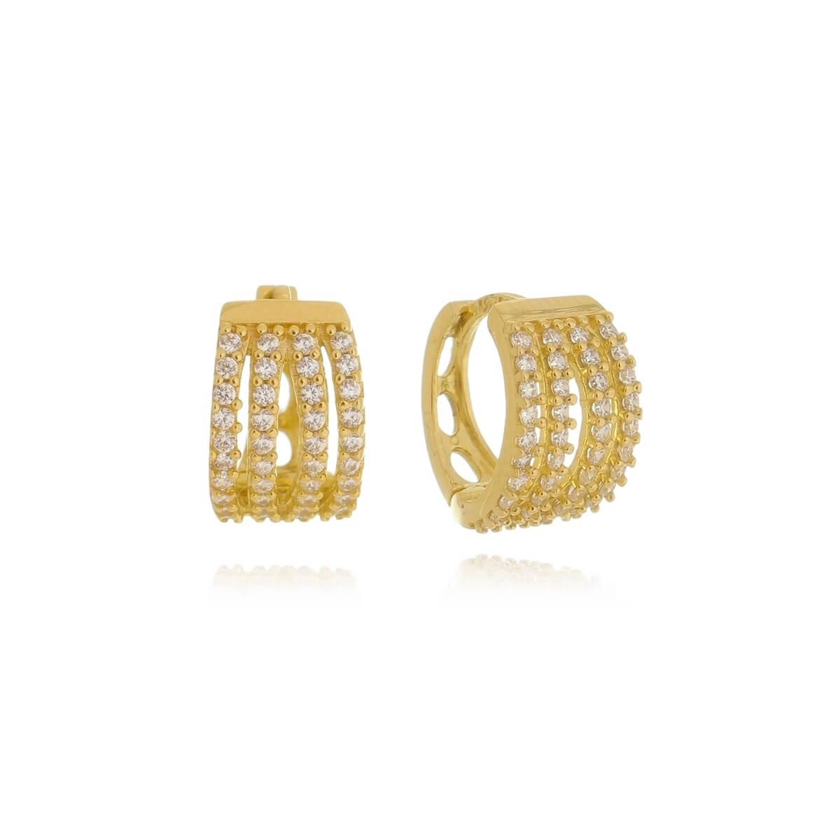 Brinco Ouro 18k Argola 4 Linhas C/Zircônias 1.00cm 