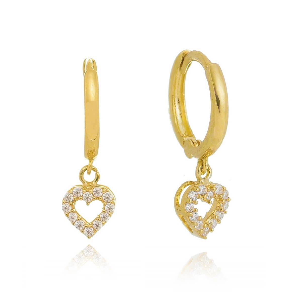 Brinco Ouro 18k Argola C/ Coração 2º Furo 10.50mm