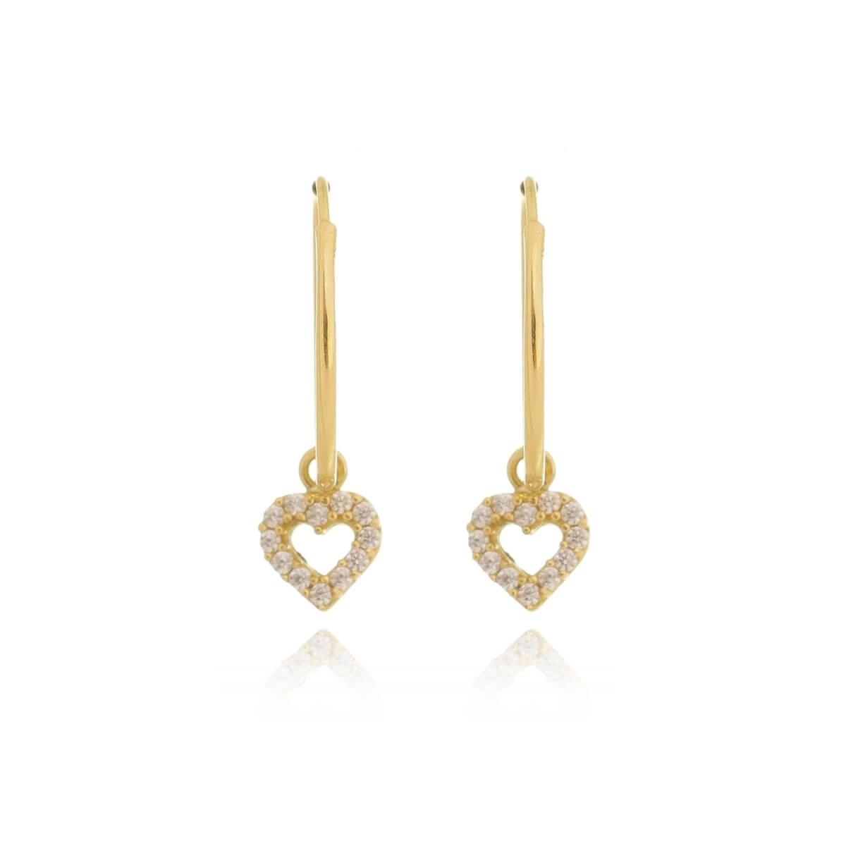Brinco Ouro 18k Argola C/Coração Vazado P 1.40cm 