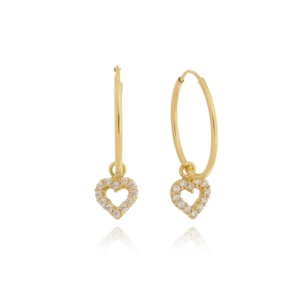Brinco Ouro 18k Argola C/Coração Vazado P 1.40cm 