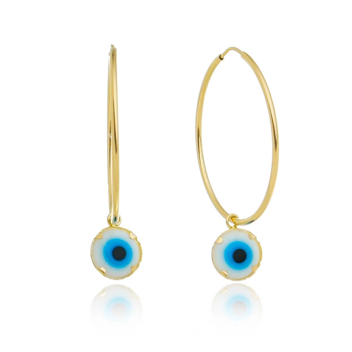Brinco Ouro 18k Argola C/Olho Grego G 