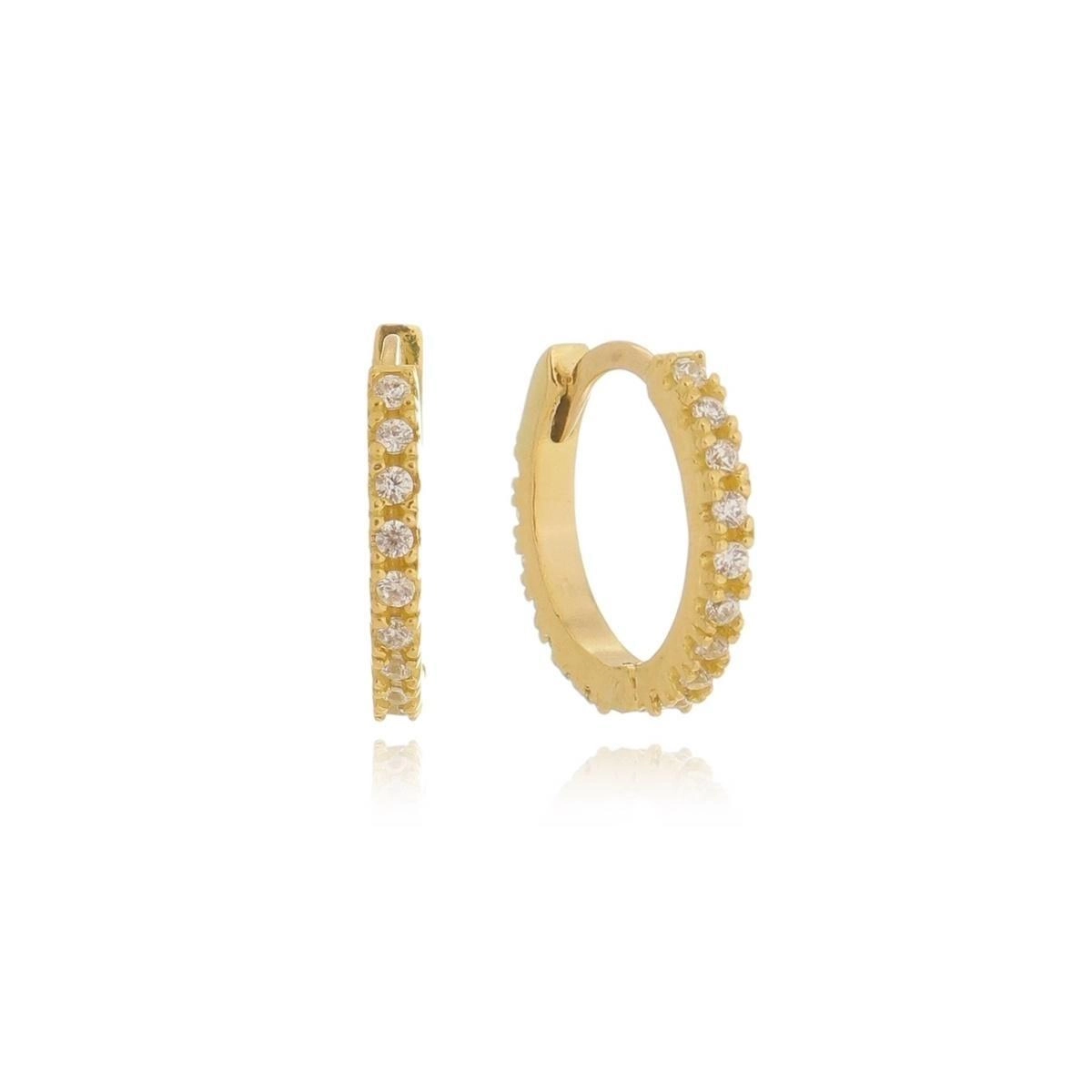 Brinco Ouro 18k Argola C/Zircônia 1.20cm G4571