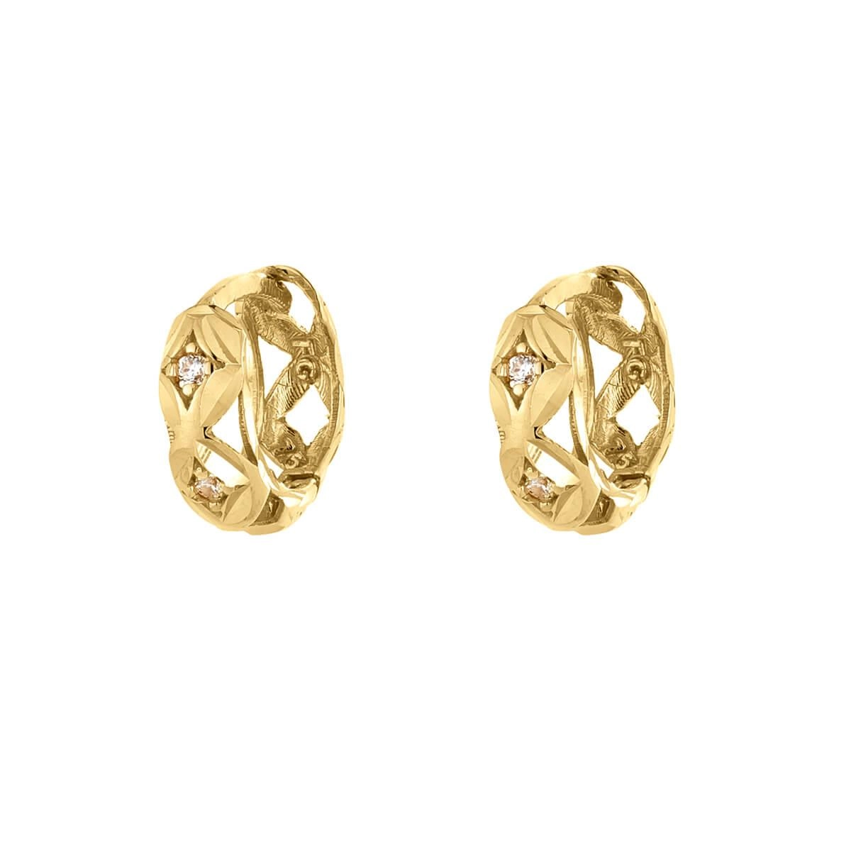 Brinco Ouro 18k Argola Diamantada Vazada 11mm
