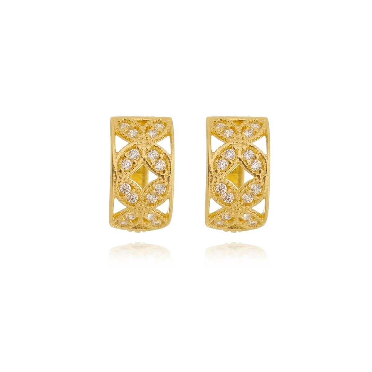 Brinco Ouro 18k Argola Flor C/Zircônias 11mm 
